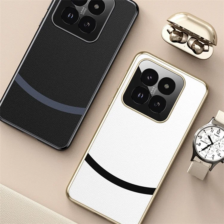 For Xiaomi 14 Phone Case PU Leather+TPU Protective Electroplating Cover - White