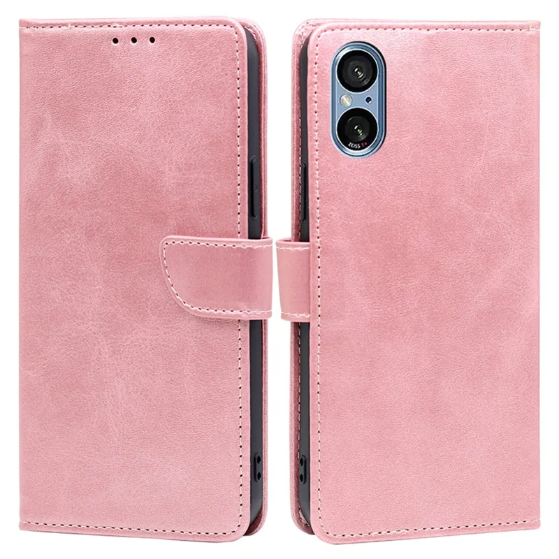 For Sony Xperia 5 V Case Calf Texture PU Leather Stand Wallet Phone Shell - Rose Gold