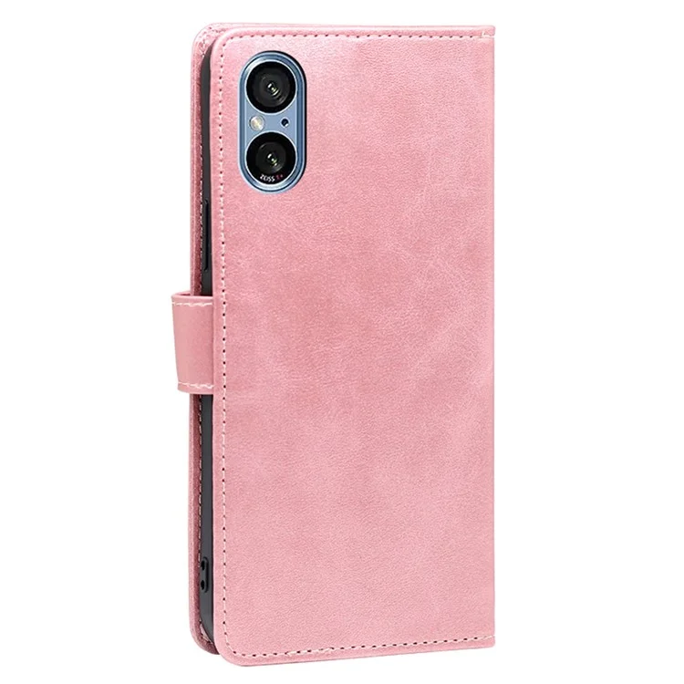 For Sony Xperia 5 V Case Calf Texture PU Leather Stand Wallet Phone Shell - Rose Gold