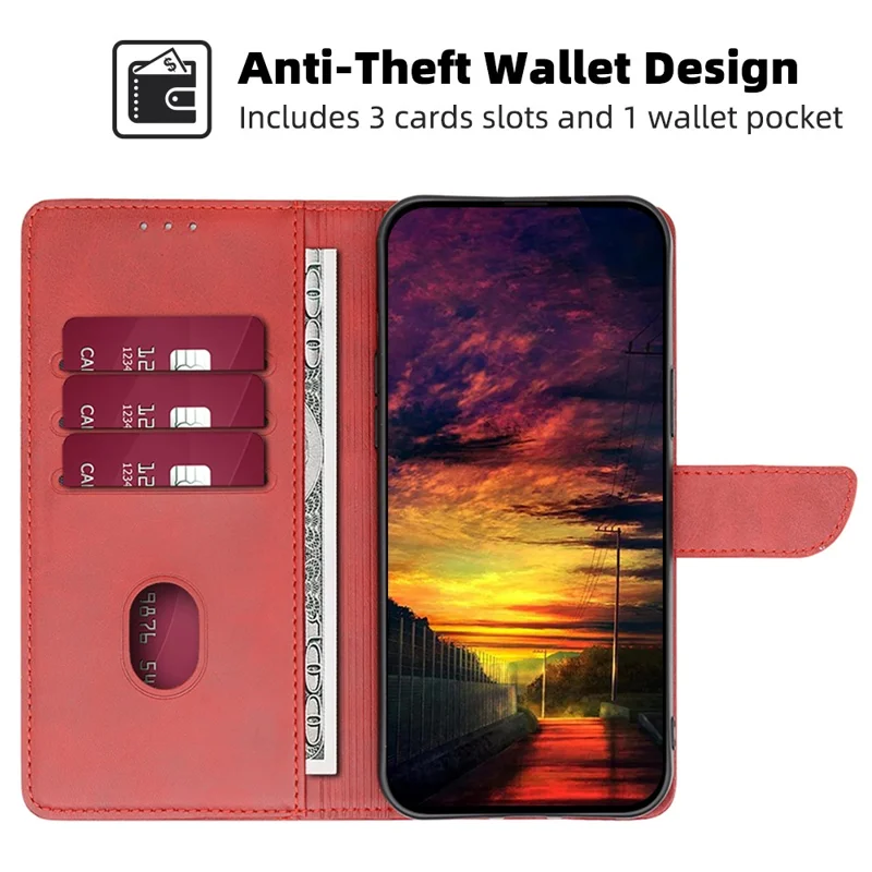For Sony Xperia 5 V Case Calf Texture PU Leather Stand Wallet Phone Shell - Red