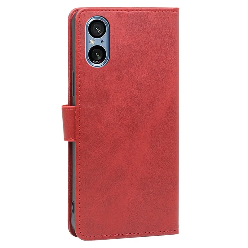 For Sony Xperia 5 V Case Calf Texture PU Leather Stand Wallet Phone Shell - Red