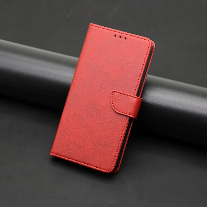 For Sony Xperia 5 V Case Calf Texture PU Leather Stand Wallet Phone Shell - Red