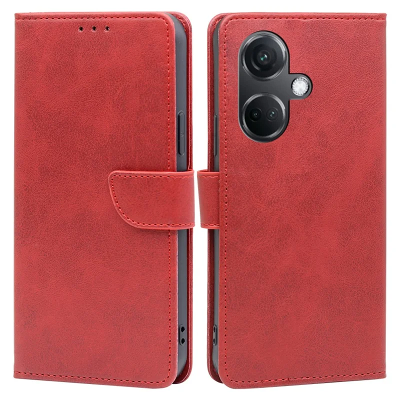 For OnePlus Nord CE3 5G Case Magnetic Clasp Calf Texture PU Leather Phone Shell - Red