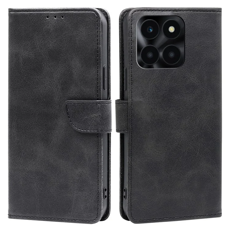 For Honor X6a 4G Case Calf Texture PU Leather Shockproof Phone Shell - Black