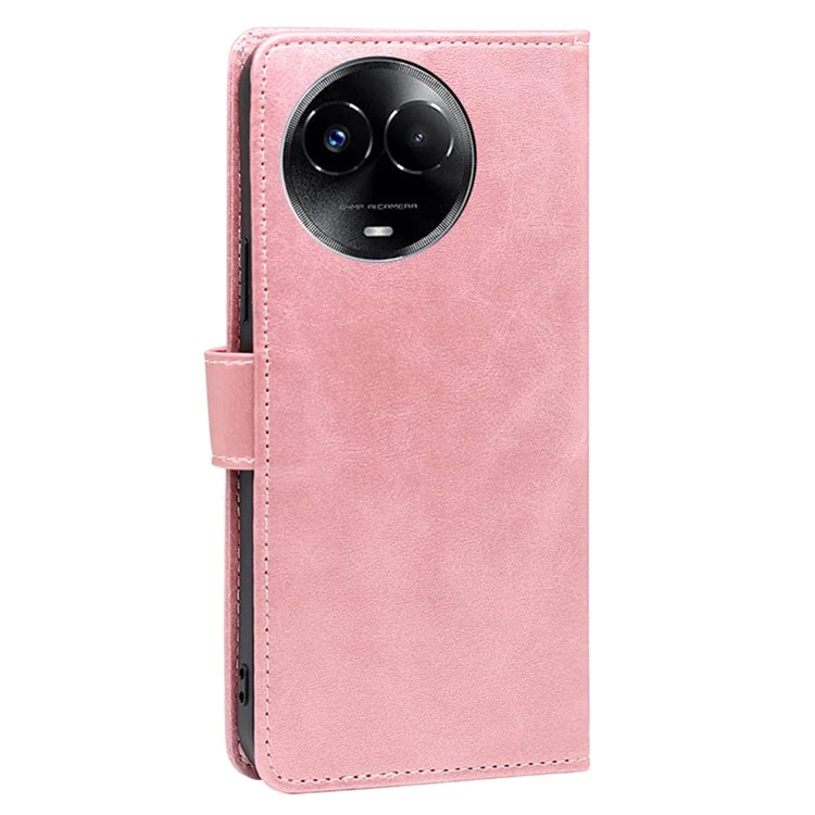 Para Realme 11x 5G / 11 5G (Global) Capa Protetora de Couro PU Textura de Bezerro com Suporte Carteira - Dourado Rosa