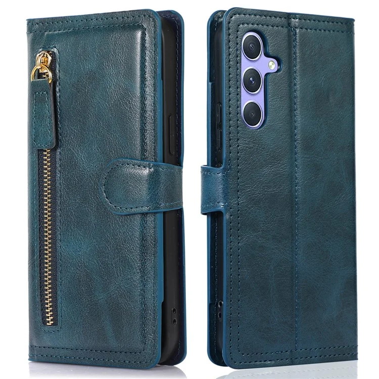 Für Samsung Galaxy S23 FE Hülle Slim-Fit PU-Leder Reißverschlusstasche Flip-Ständer Handyhülle - Blau