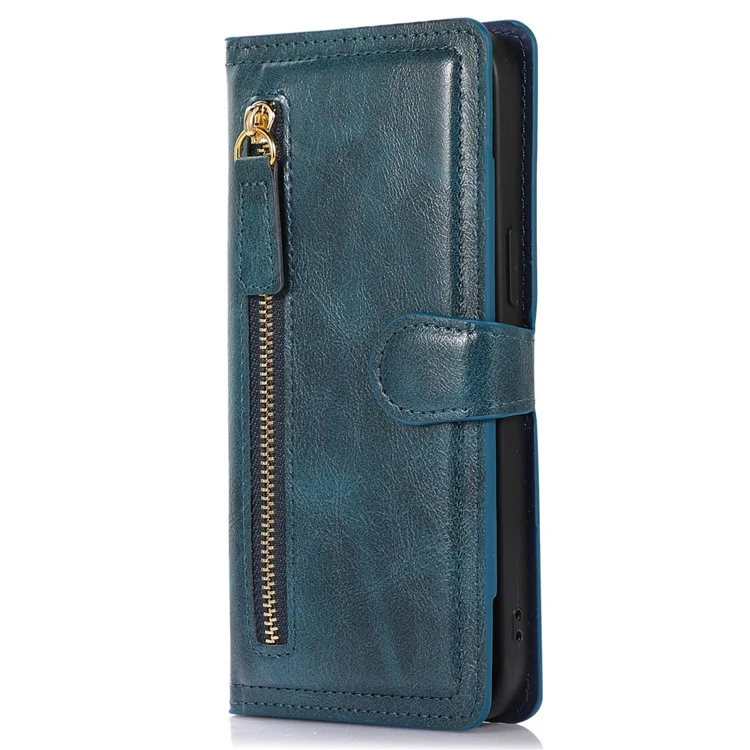 Funda para Samsung Galaxy S24 Ultra Zipper Pocket PU Leather Wallet Stand Phone Cover - Azul