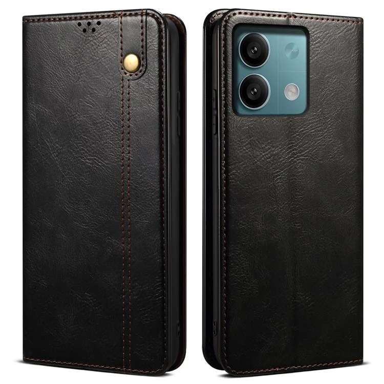 Para Xiaomi Redmi Note 13 Pro 5G / Poco X6 5G Funda Protectora de Teléfono con Soporte de Cuero de PU Resistente a Golpes - Negro
