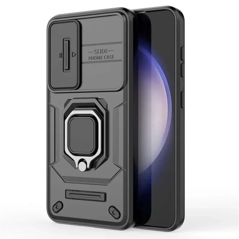 Para Samsung Galaxy S24 Case Capa Protetora PC + TPU Slide Lens Kickstand - Preto