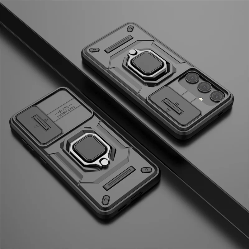 Para Samsung Galaxy S24 Case Capa Protetora PC + TPU Slide Lens Kickstand - Preto