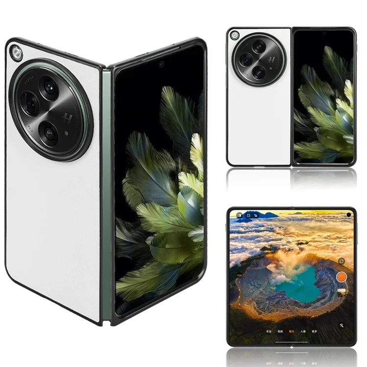 For Oppo Find N3 5G Case Carbon Fiber Texture Leather Coated PC Folding Phone Cover - White