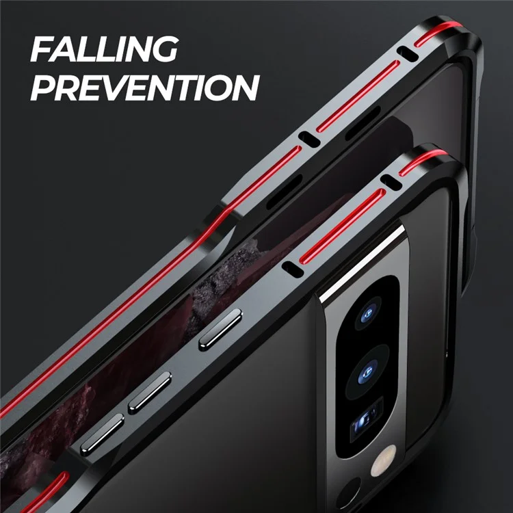 LUPHIE For Google Pixel 8 Pro Case Metal Bumper Protective Phone Frame Cover - Black  /  Red