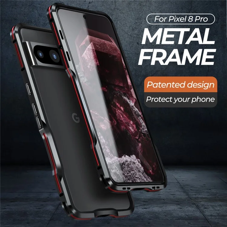 LUPHIE For Google Pixel 8 Pro Case Metal Bumper Protective Phone Frame Cover - Black  /  Red