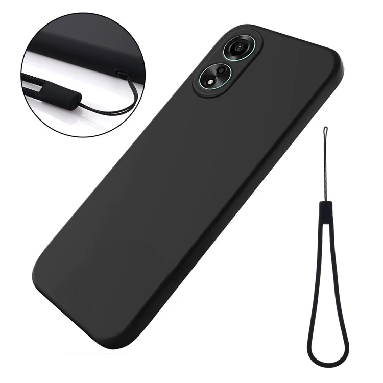 For Honor X5 Plus Case Liquid Silicone Soft Liner Protective Phone Cover with Strap - Black
