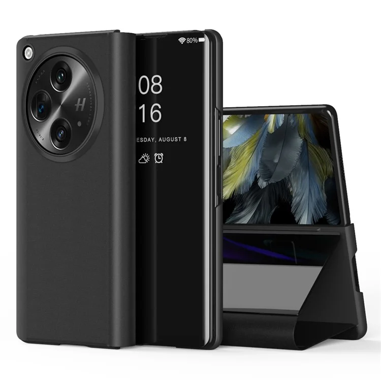 For OnePlus Open / Oppo Find N3 5G Case View Window Leather Stand Phone Cover - Black