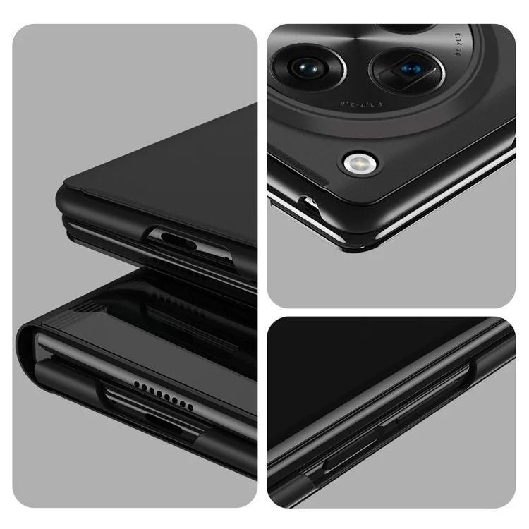 For OnePlus Open / Oppo Find N3 5G Case View Window Leather Stand Phone Cover - Black