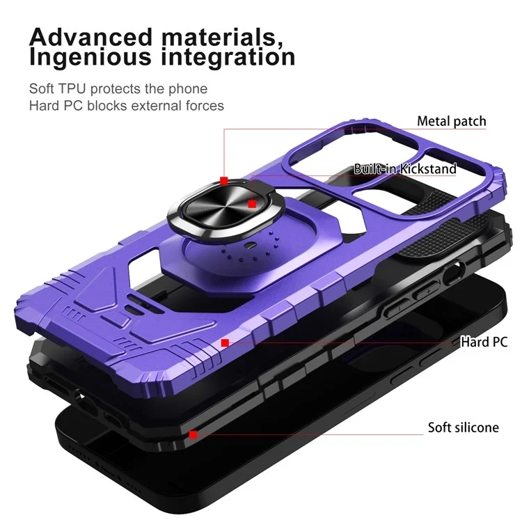 Bulk Purchasing For iPhone 11 Pro Max Cover PC+TPU Kickstand Phone Case Support Magnetic Car Mount - Purple