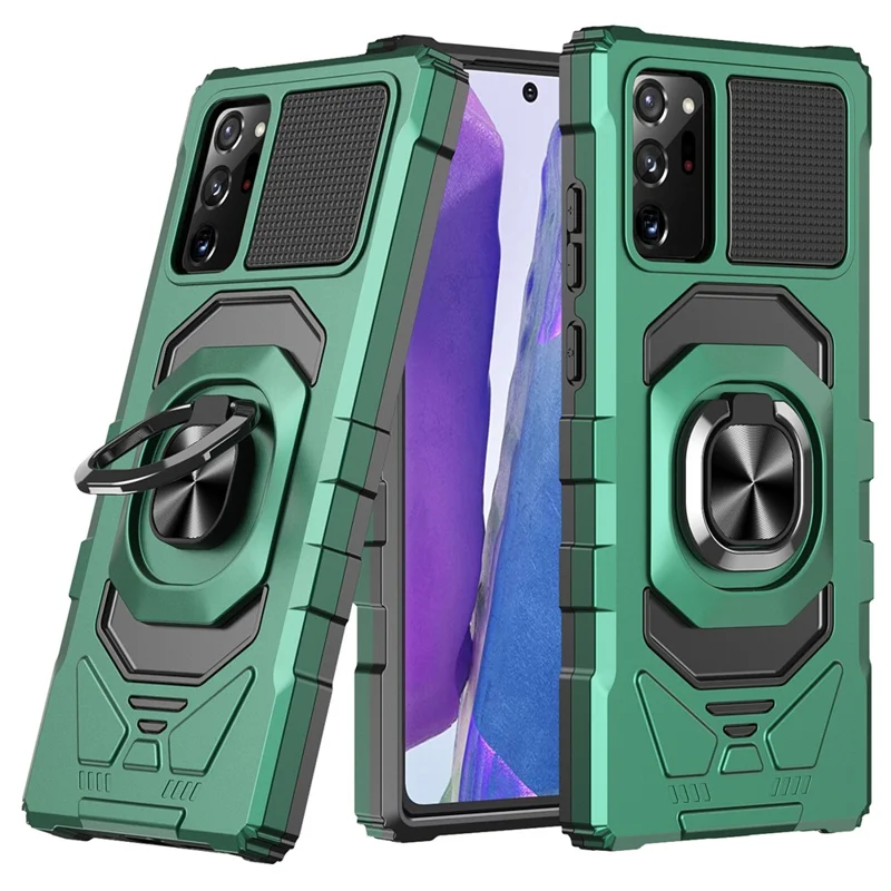 Bulk Purchasing For Samsung Galaxy Note20 5G / Note20 Cover PC+TPU Anti-Drop Ring Kickstand Phone Case - Midnight Green