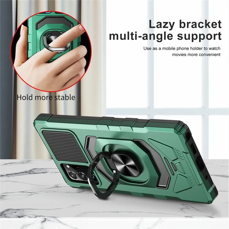 Bulk Purchasing For Samsung Galaxy Note20 5G / Note20 Cover PC+TPU Anti-Drop Ring Kickstand Phone Case - Midnight Green