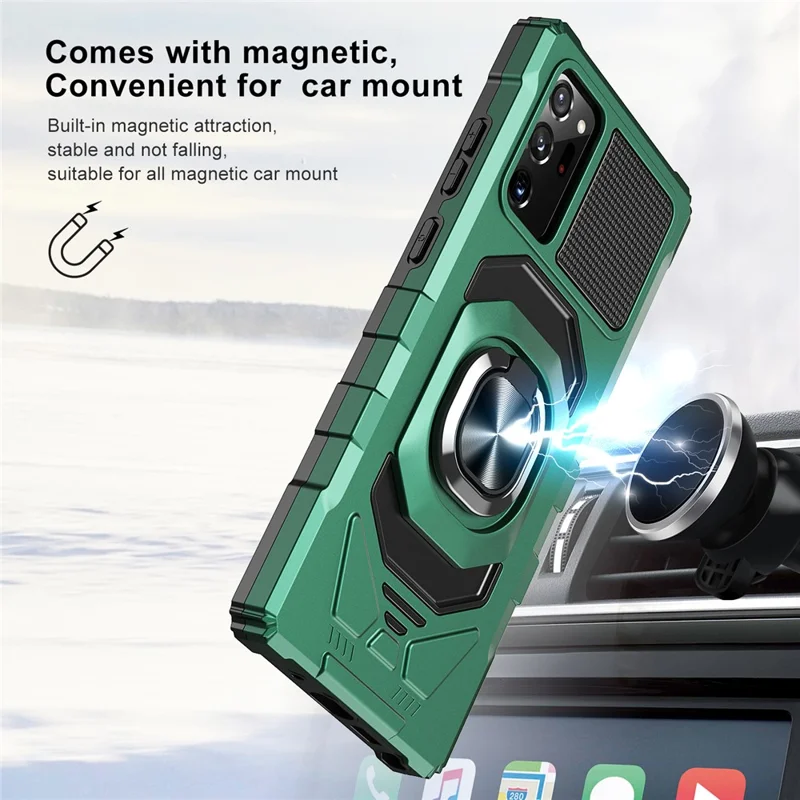 Bulk Purchasing For Samsung Galaxy Note20 5G / Note20 Cover PC+TPU Anti-Drop Ring Kickstand Phone Case - Midnight Green