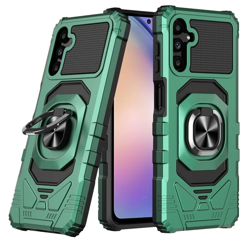 Bulk Purchasing For Samsung Galaxy S23 FE Cover PC+TPU Anti-Scratch Phone Case with Kickstand - Midnight Green