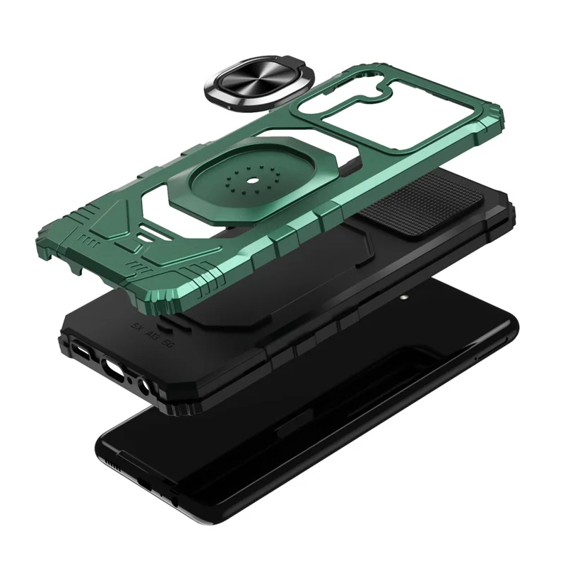 Bulk Purchasing For Samsung Galaxy S23 FE Cover PC+TPU Anti-Scratch Phone Case with Kickstand - Midnight Green