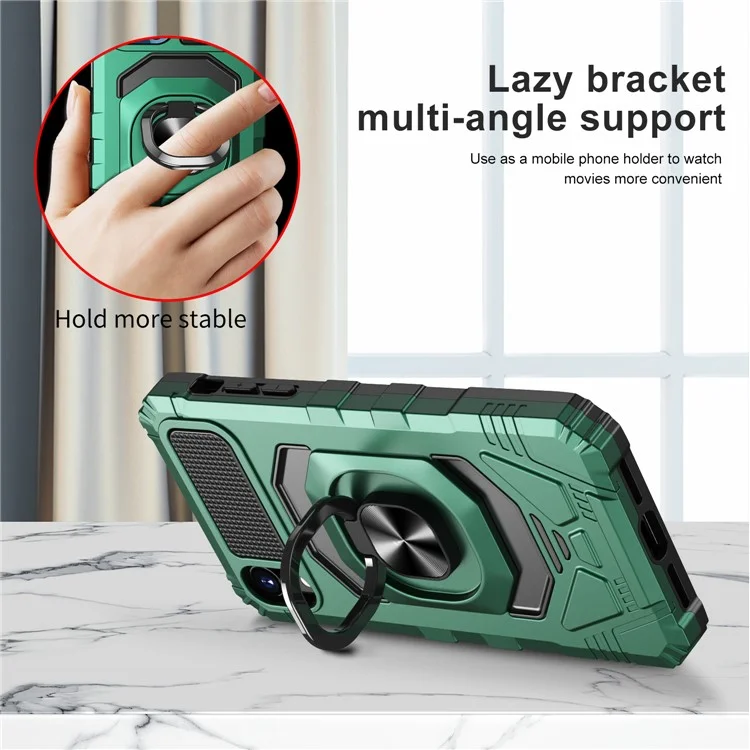 Acquisto all'ingrosso per iPhone XR 6.1 pollici Custodia PC+TPU Anti-shock Ring Kickstand Custodia per cellulare - Verde Mezzanotte