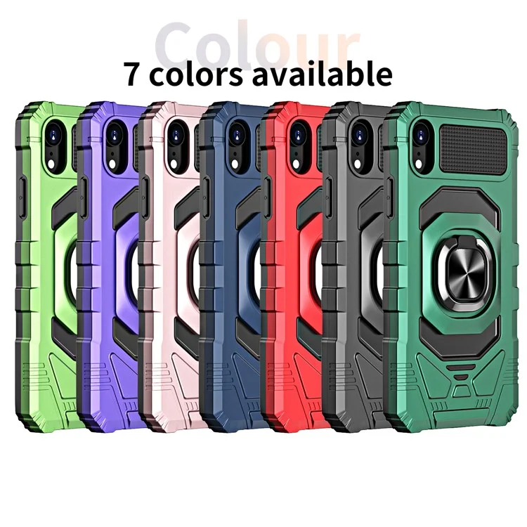 Acquisto all'ingrosso per iPhone XR 6.1 pollici Custodia PC+TPU Anti-shock Ring Kickstand Custodia per cellulare - Verde Mezzanotte