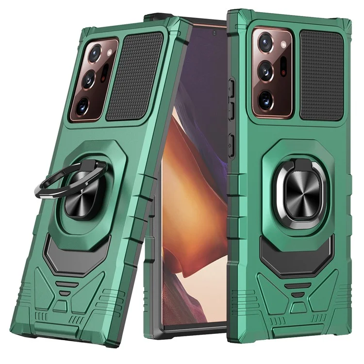 Acquisto all'ingrosso per Samsung Galaxy Note20 Ultra 5G / Custodia per telefono Note20 Ultra PC+TPU con supporto ad anello - Verde mezzanotte