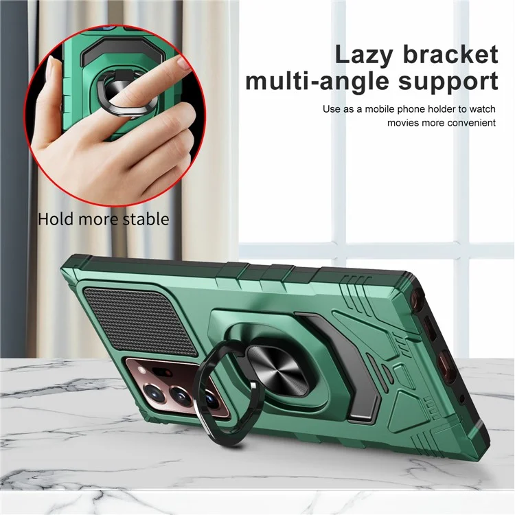 Acquisto all'ingrosso per Samsung Galaxy Note20 Ultra 5G / Custodia per telefono Note20 Ultra PC+TPU con supporto ad anello - Verde mezzanotte
