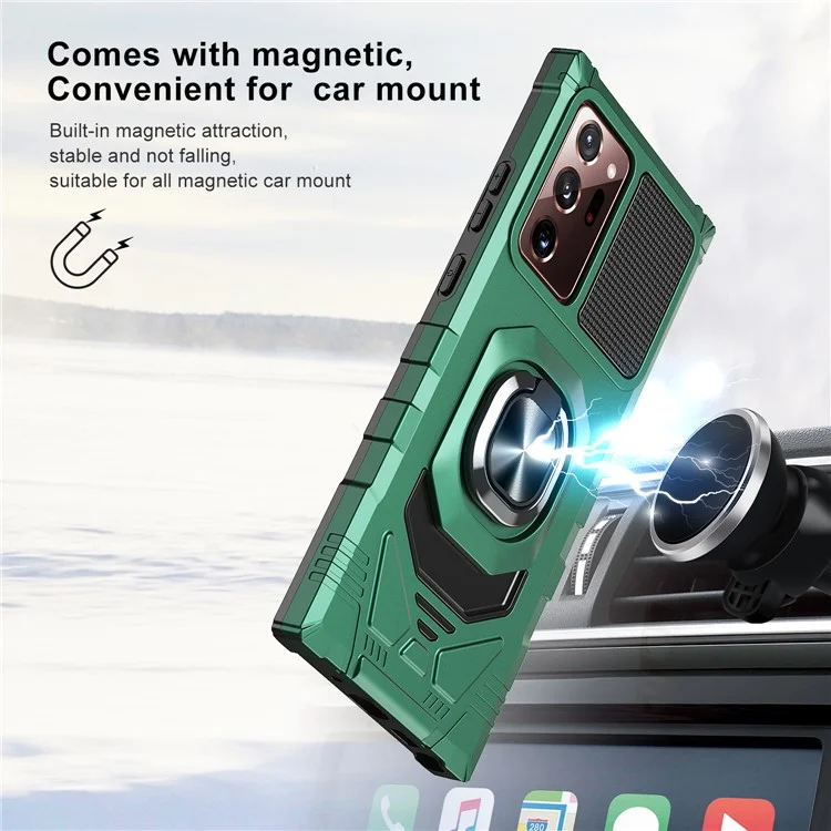 Acquisto all'ingrosso per Samsung Galaxy Note20 Ultra 5G / Custodia per telefono Note20 Ultra PC+TPU con supporto ad anello - Verde mezzanotte