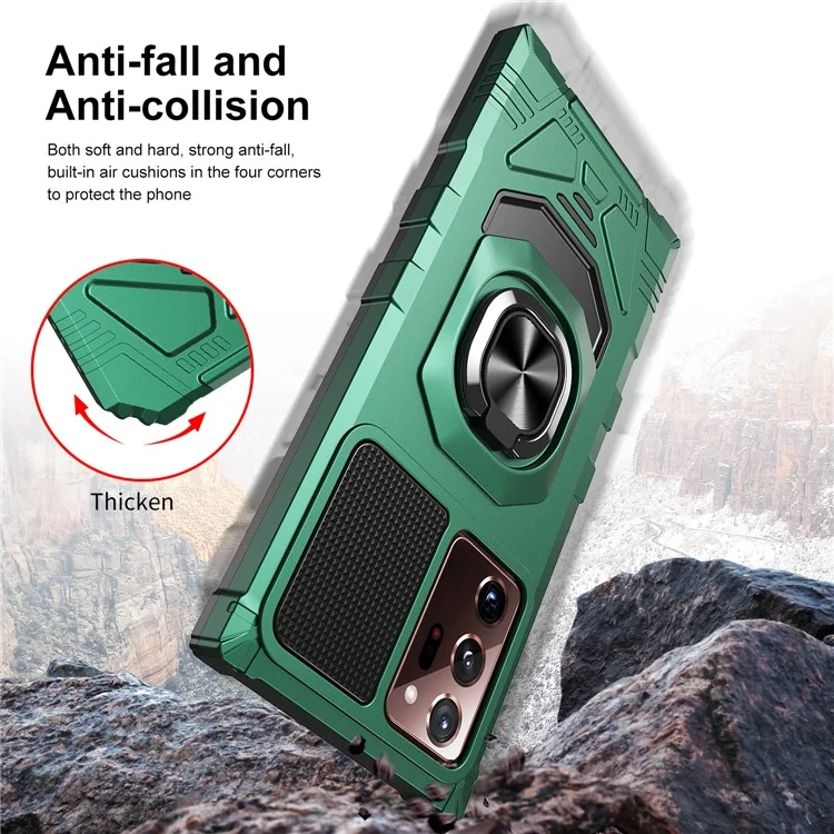 Acquisto all'ingrosso per Samsung Galaxy Note20 Ultra 5G / Custodia per telefono Note20 Ultra PC+TPU con supporto ad anello - Verde mezzanotte