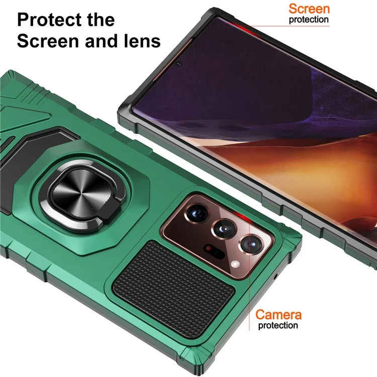 Acquisto all'ingrosso per Samsung Galaxy Note20 Ultra 5G / Custodia per telefono Note20 Ultra PC+TPU con supporto ad anello - Verde mezzanotte