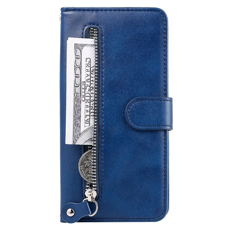 Für Xiaomi Redmi 13C 4G / 5G / 13R 5G / Poco M6 5G / Poco C65 4G Hülle Kalbslederoptik Leder Flip Cover Reißverschlusstasche Wallet Handyhülle - Blau