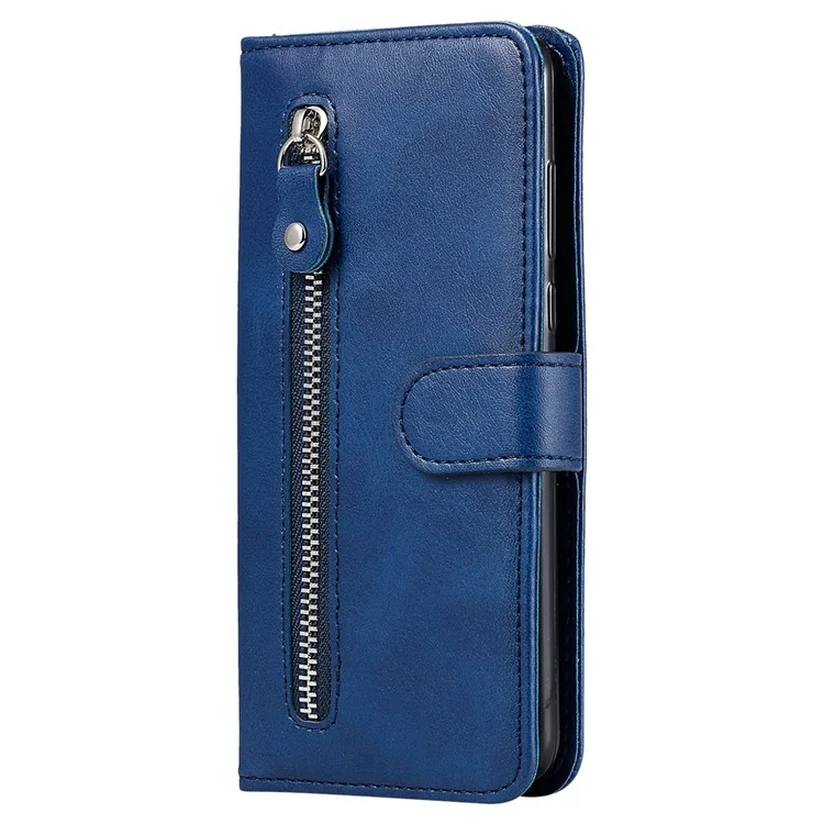 Für Xiaomi Redmi 13C 4G / 5G / 13R 5G / Poco M6 5G / Poco C65 4G Hülle Kalbslederoptik Leder Flip Cover Reißverschlusstasche Wallet Handyhülle - Blau