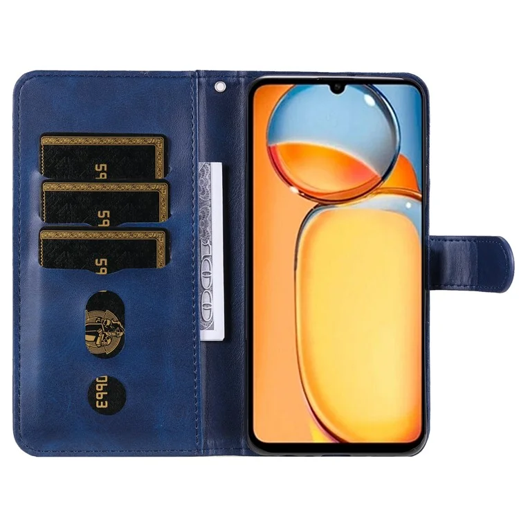 Für Xiaomi Redmi 13C 4G / 5G / 13R 5G / Poco M6 5G / Poco C65 4G Hülle Kalbslederoptik Leder Flip Cover Reißverschlusstasche Wallet Handyhülle - Blau