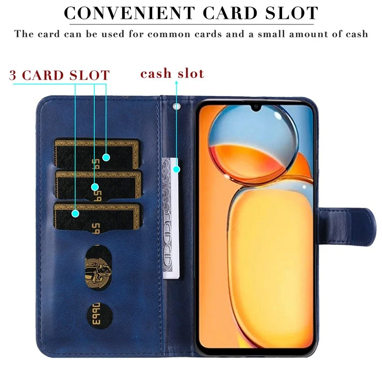Für Xiaomi Redmi 13C 4G / 5G / 13R 5G / Poco M6 5G / Poco C65 4G Hülle Kalbslederoptik Leder Flip Cover Reißverschlusstasche Wallet Handyhülle - Blau