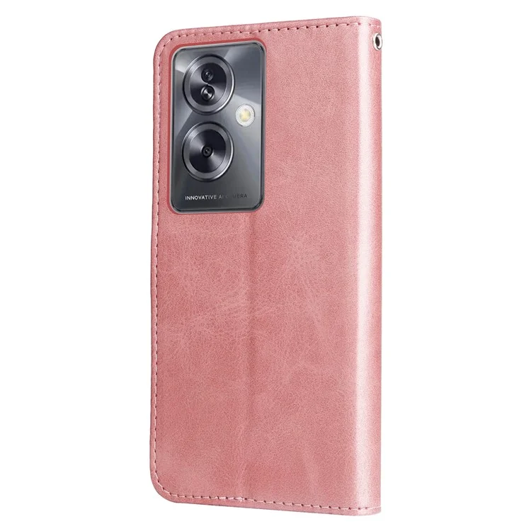 For Oppo A79 5G / A2 5G Case Calf Texture Leather Flip Cover Shockproof Phone Case with Zipper Pocket - Pink