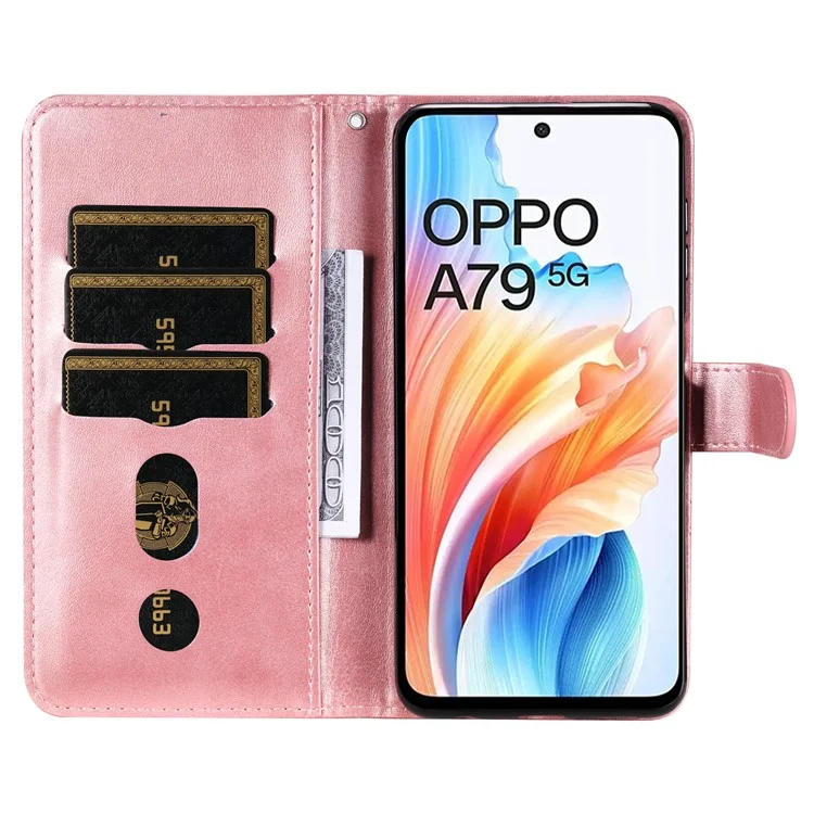 For Oppo A79 5G / A2 5G Case Calf Texture Leather Flip Cover Shockproof Phone Case with Zipper Pocket - Pink