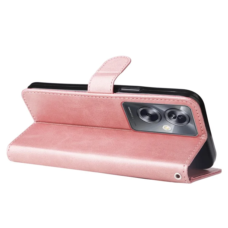 For Oppo A79 5G / A2 5G Case Calf Texture Leather Flip Cover Shockproof Phone Case with Zipper Pocket - Pink