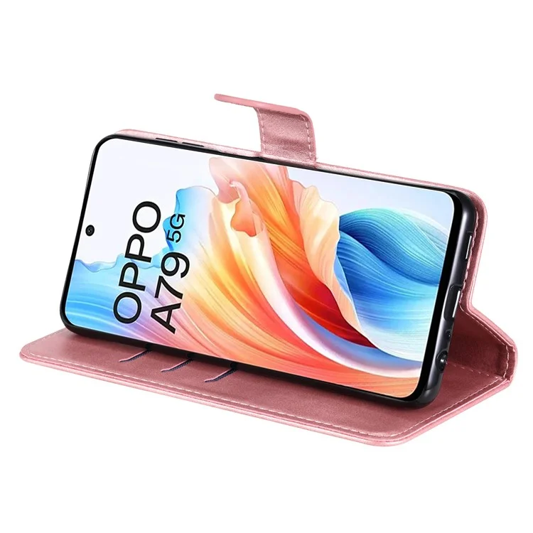 For Oppo A79 5G / A2 5G Case Calf Texture Leather Flip Cover Shockproof Phone Case with Zipper Pocket - Pink