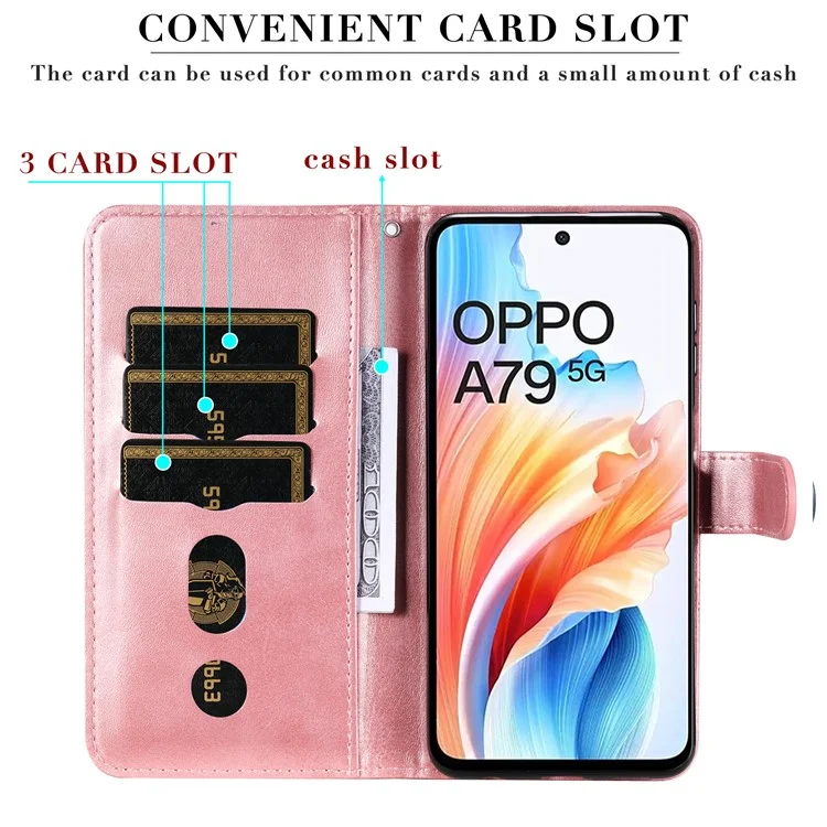 For Oppo A79 5G / A2 5G Case Calf Texture Leather Flip Cover Shockproof Phone Case with Zipper Pocket - Pink