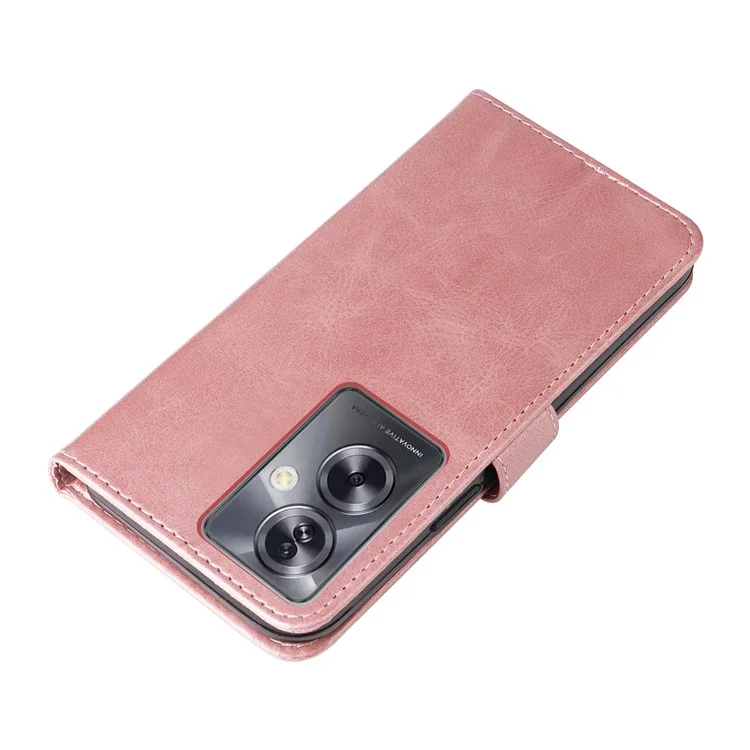 For Oppo A79 5G / A2 5G Case Calf Texture Leather Flip Cover Shockproof Phone Case with Zipper Pocket - Pink