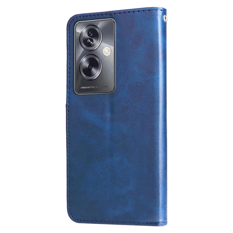 For Oppo A79 5G / A2 5G Case Calf Texture Leather Flip Cover Shockproof Phone Case with Zipper Pocket - Blue