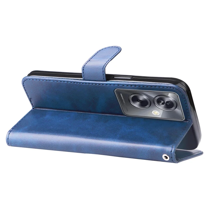 For Oppo A79 5G / A2 5G Case Calf Texture Leather Flip Cover Shockproof Phone Case with Zipper Pocket - Blue