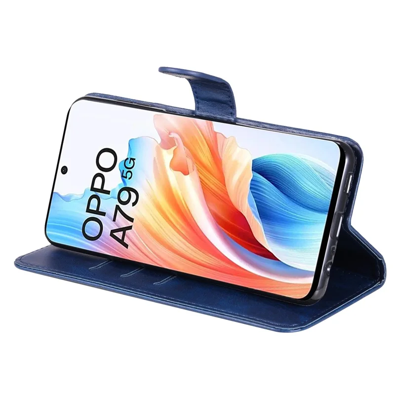 For Oppo A79 5G / A2 5G Case Calf Texture Leather Flip Cover Shockproof Phone Case with Zipper Pocket - Blue