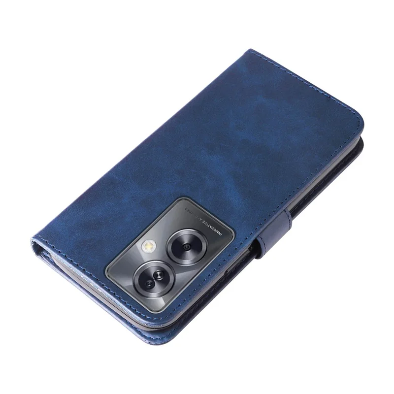 For Oppo A79 5G / A2 5G Case Calf Texture Leather Flip Cover Shockproof Phone Case with Zipper Pocket - Blue