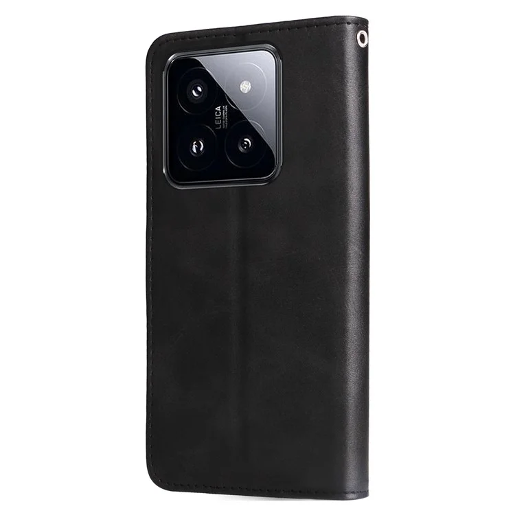 Calf Texture Leather Flip Cover for Xiaomi 14 Pro Case Zipper Pocket Anti-Drop Wallet Phone Case - Black