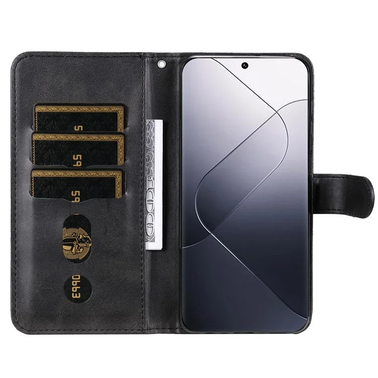 Calf Texture Leather Flip Cover for Xiaomi 14 Pro Case Zipper Pocket Anti-Drop Wallet Phone Case - Black