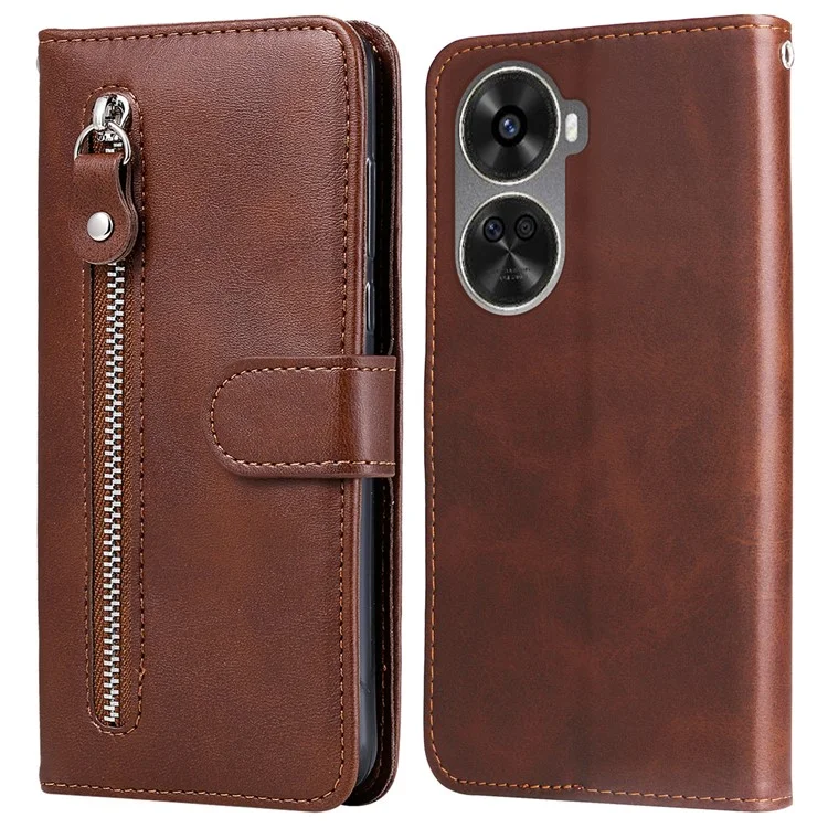 Für Huawei nova 11 SE / nova 12 SE 4G Leder Handy-Hülle Reißverschlusstasche Flip Brieftasche Cover - Braun